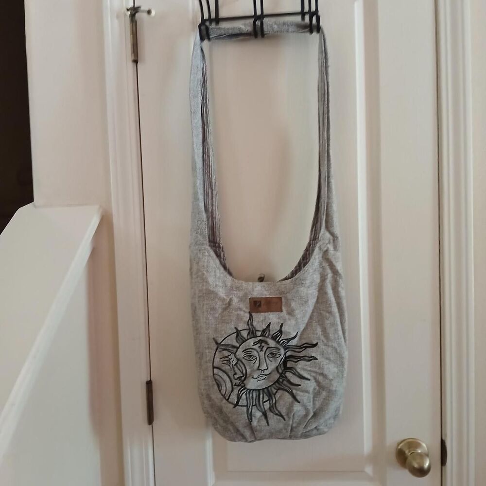 Lakhay's Collection 100% Cotton Sun & Moon Celestial Crossbody Bag Hippie Boho
